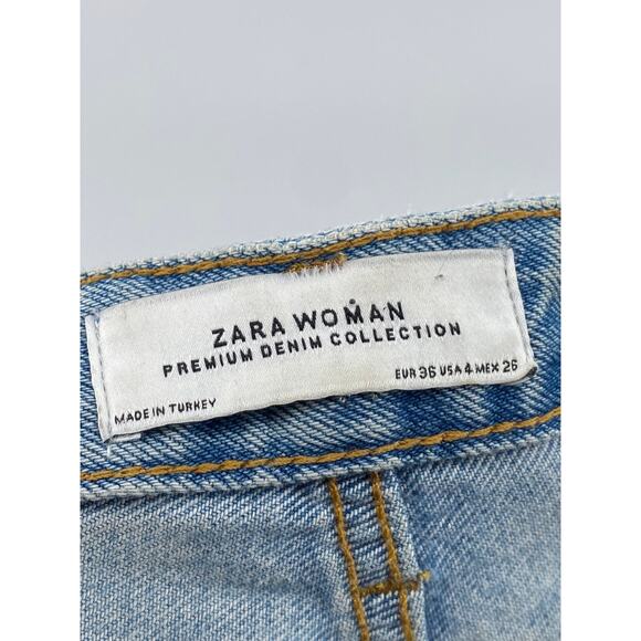 ZARA Women's Light Wash Blue Denim Straight-Leg Raw-Hem Five-Pocket Jeans SZ 4 - Picture 6 of 8